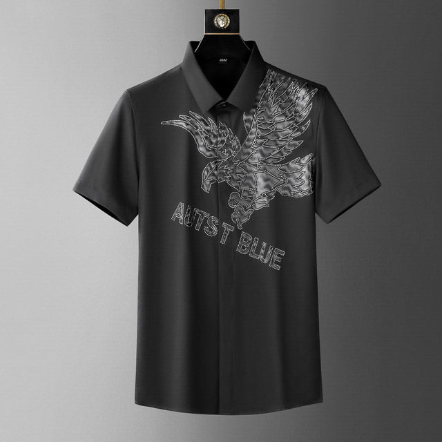 Luxury Eagle Printed Rhinestone Polyester Shirt