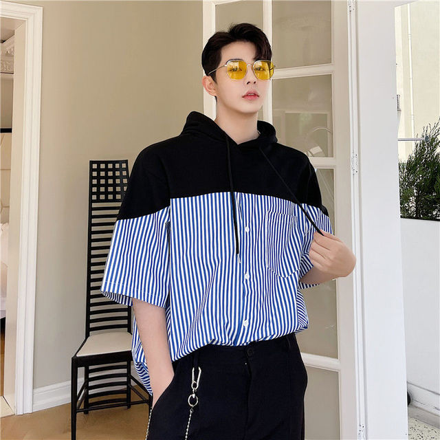 Hoodie Blue Patchwork Sweatshirts T-Shirts