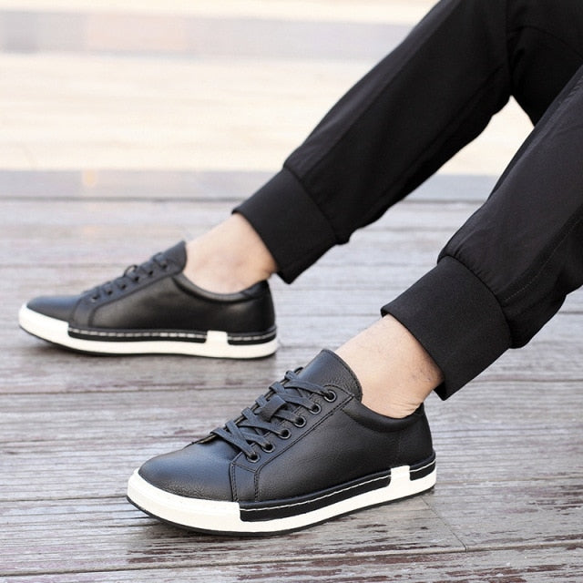 Stitched Sole Soft PU Leather Casual Shoes