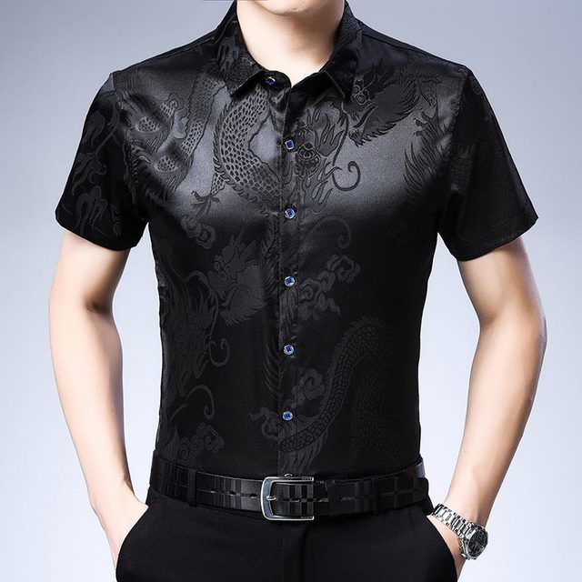 Dragon Printed Polyester Short Sleeve Shirt