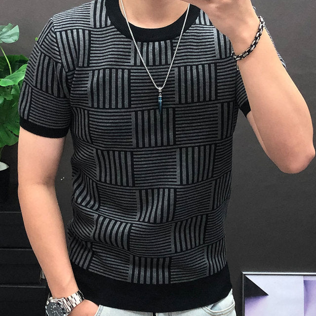 Contrasting Stripes Pattern Short Sleeve T-Shirt