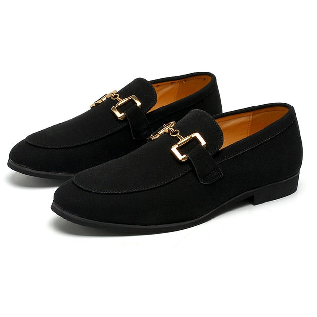 Faux Suede Metal Appliques Loafers Shoes