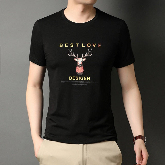 Deer and Letter Printed O-Neck T-Shirt