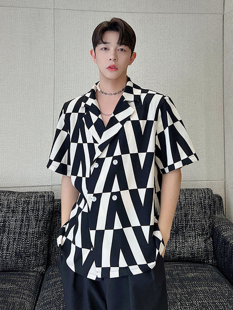 Geometric Print Double Breast Shirt