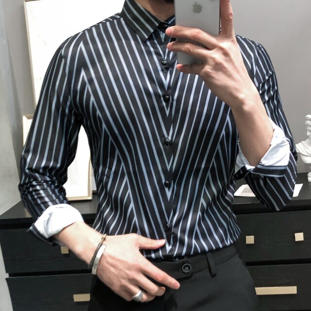 Striped Pattern Long Sleeve Men Shirt