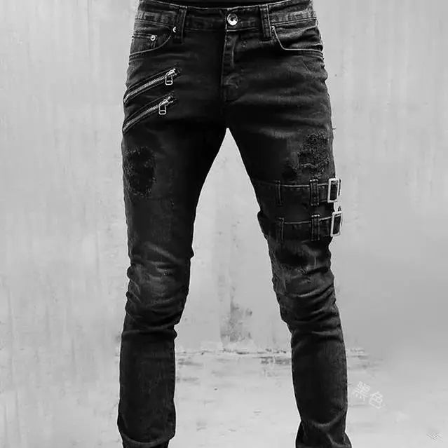 Buckle Zippers Streetwear Skinny Jeans