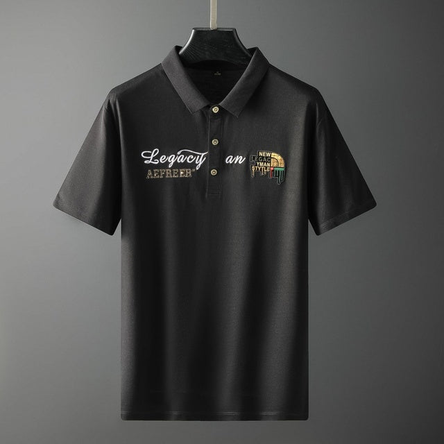 Embroidered Rhinestones Design Polyester Polo Shirt