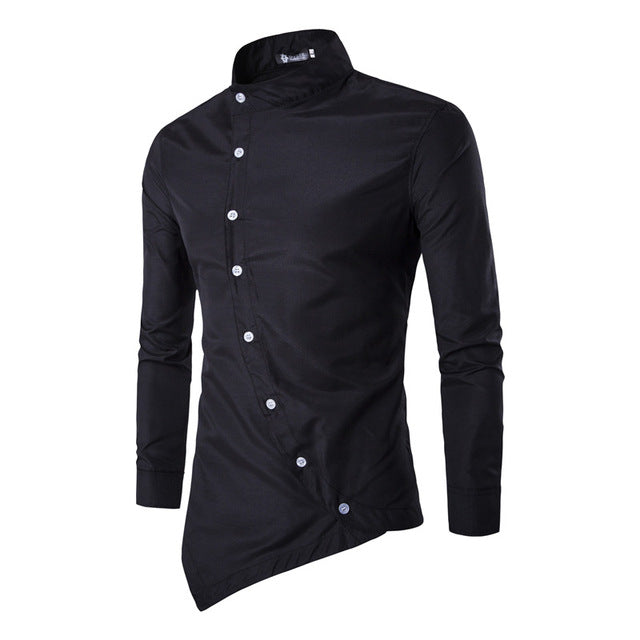 Solid Oblique Button Closure Shirt