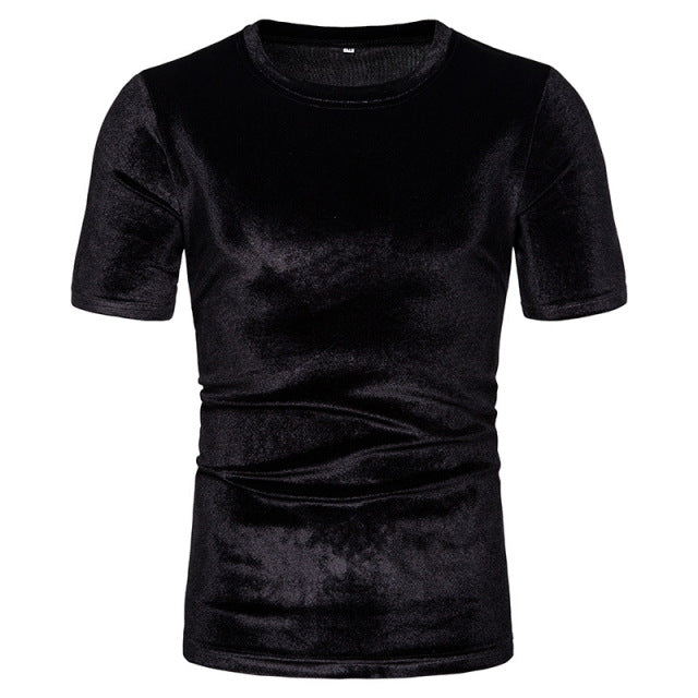 Solid Velvet Round Neck T-Shirt