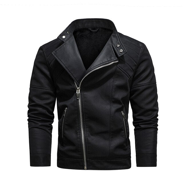 Solid Side Zipper Leather Jacket