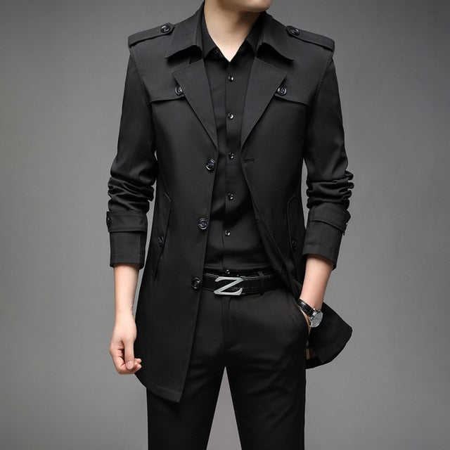 Autumn Black Button Trench Coat