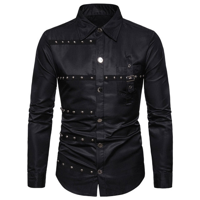 Cotton Polyester Gothic Style Rivet Long Sleeve Shirt