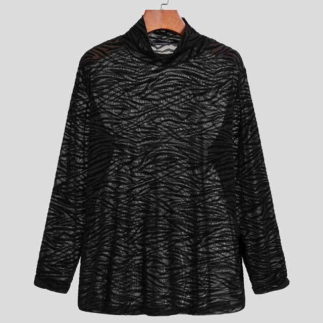 Mono Color Zebra Pattern Turtleneck T-Shirt