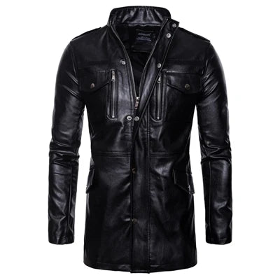 PU Leather Black Solid Coat