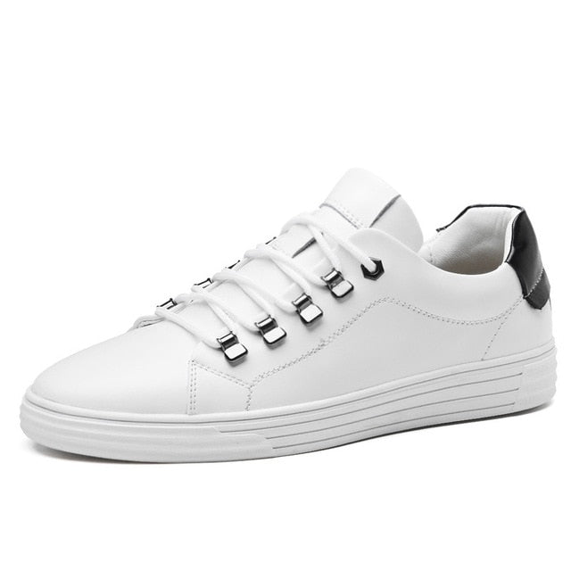 White Genuine Leather Casual Lace Up Men Sneaker