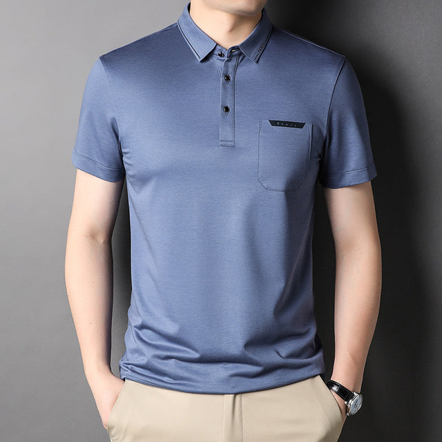 Solid Cotton Blends Short Sleeve Polo Shirt