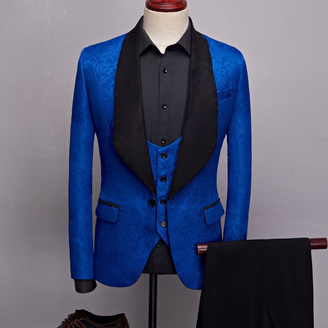 Big Shawl Lapel Jacquard Men Dress Suit Complete Set Blazer, Vest, and Pant - FanFreakz