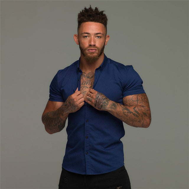 Solid Short Sleeve Polyester Men Shirt