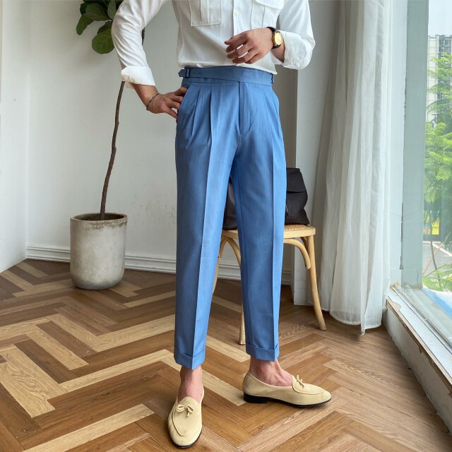 Solid Double Pleated Front Style Trousers