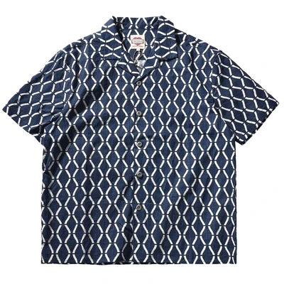 Blue Geometric Pattern Short Sleeve Shirt