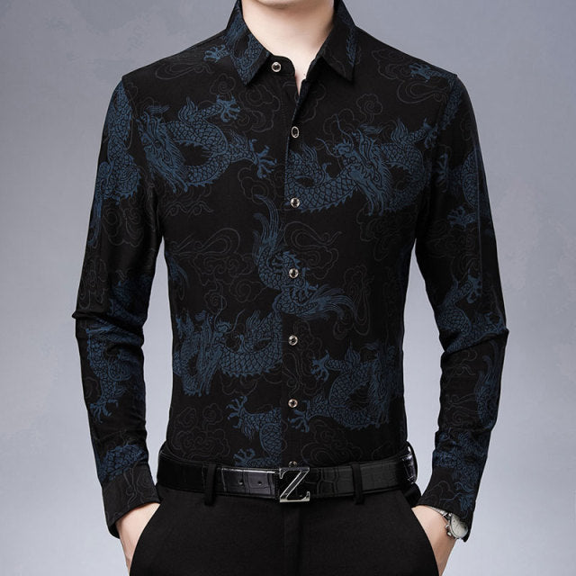Dancing Dragon Printed Long Sleeve Shirt