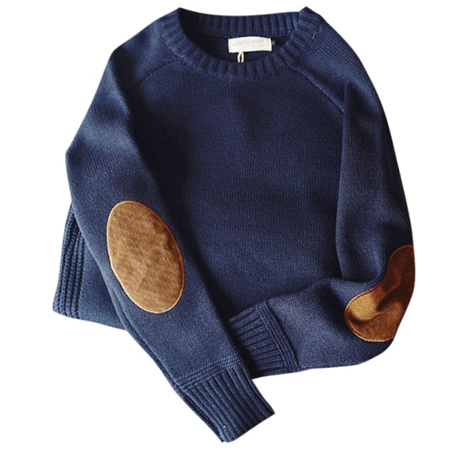 Solid Color Patch Decoration Wool Sweater