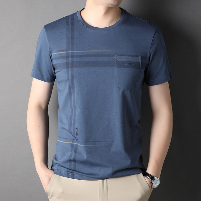 Cotton Stripes Pattern Short Sleeve T-Shirt