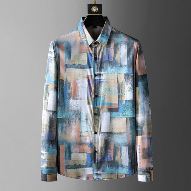 Irregular Colorful Brush Strokes Patterned Shirt