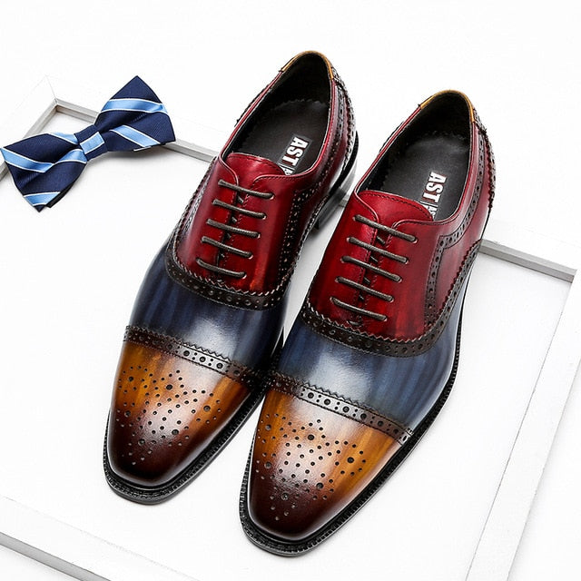 Multi-Color Patchwork Brogue Oxford Shoes