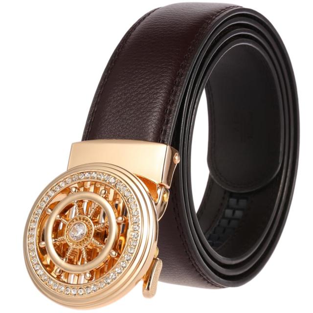 Ship Wheel Style Metal Buckle Leather Belt