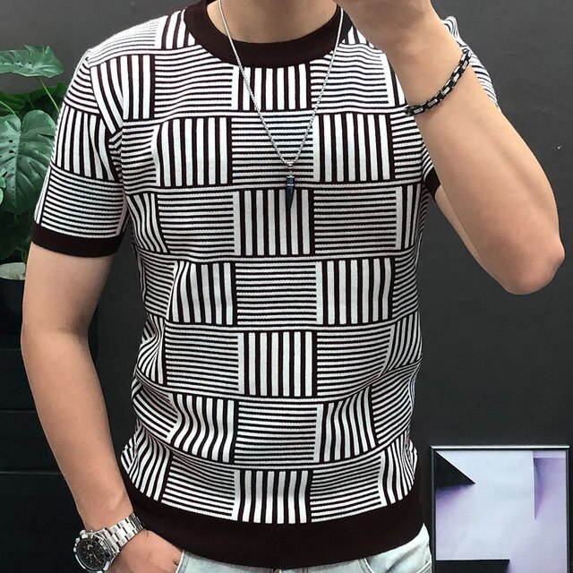 Contrasting Stripes Pattern Short Sleeve T-Shirt