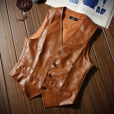 Solid Color Faux Leather Vest