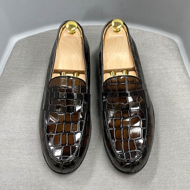 Classic Alligator Print Genuine Leather Slip-On Loafers