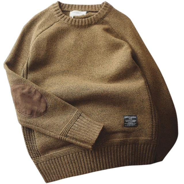 Solid Color Patch Decoration Wool Sweater