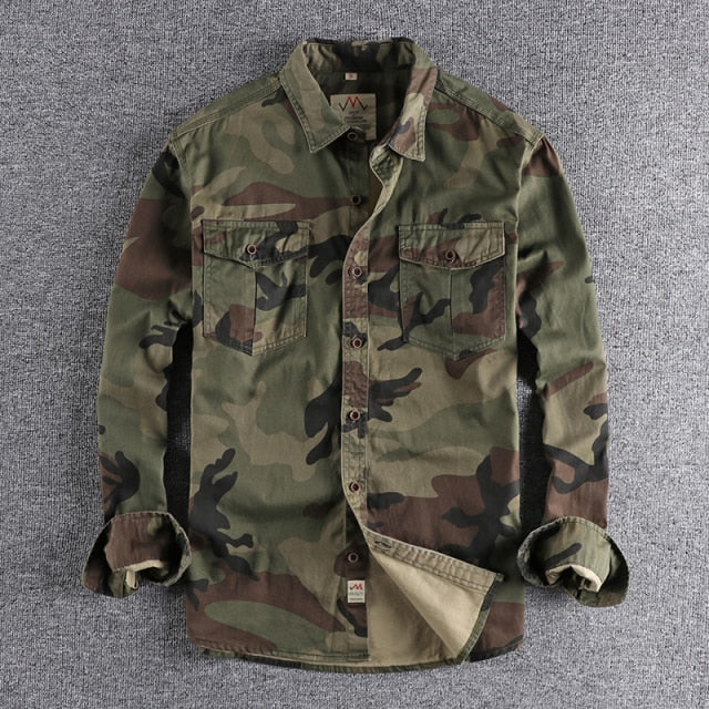 Camouflage Long Sleeve Turn-Down Collar Cargo Shirts