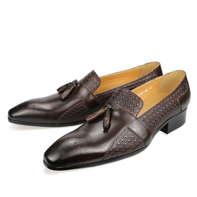 Tassels Brown Leather Loafers Shoes