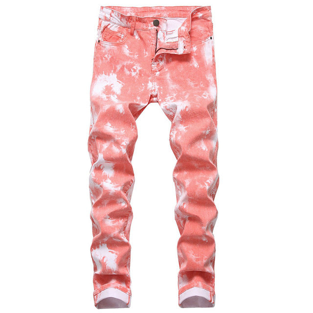 Casual Colorful Printed Hip Hop Slim Straight Streetwear Men Jeans