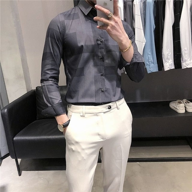 Irregular Lattice Patterned Long-Sleeved Shirts