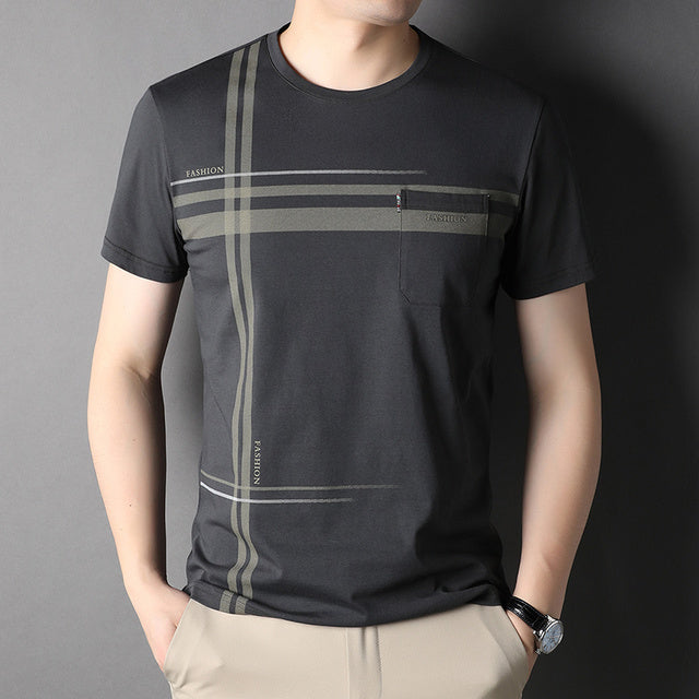 Cotton Stripes Pattern Short Sleeve T-Shirt