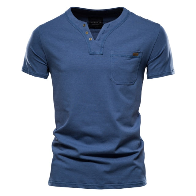 Solid Pocketed Collarless Polo Shirt