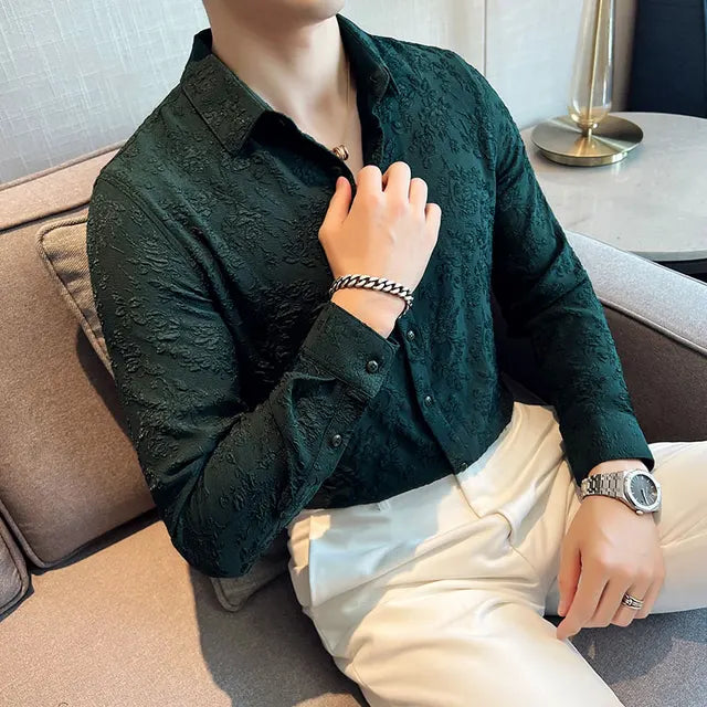 Casual Vintage Jacquard Slim Fit Shirt