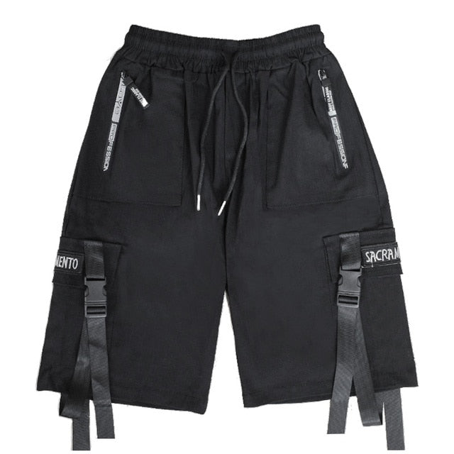 Ribbon Harajuku Black Cargo Short