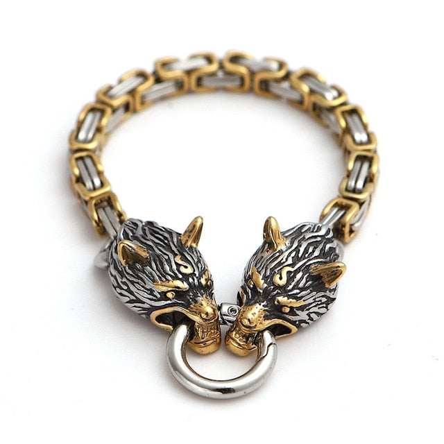 Norse Viking Wolf Head Decorated Bracelet