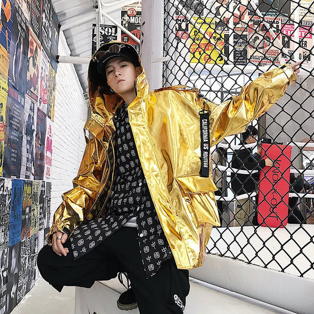 Reflective Bomber Metalic Zipper Jacket