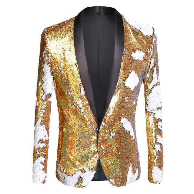 Double Tones Shining Sequins Nightclub Style Men Costume Blazer - FanFreakz