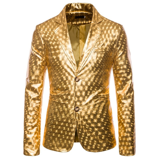 Shiny Gold Glitter Notched Lapel Blazer