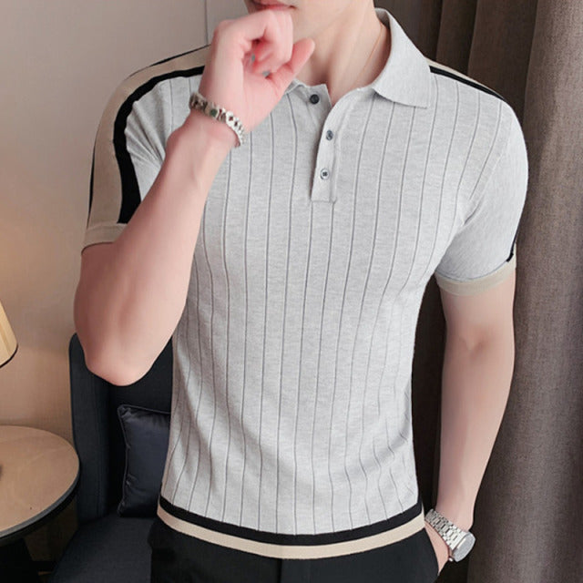 Striped Knitted Viscose Polo Shirt