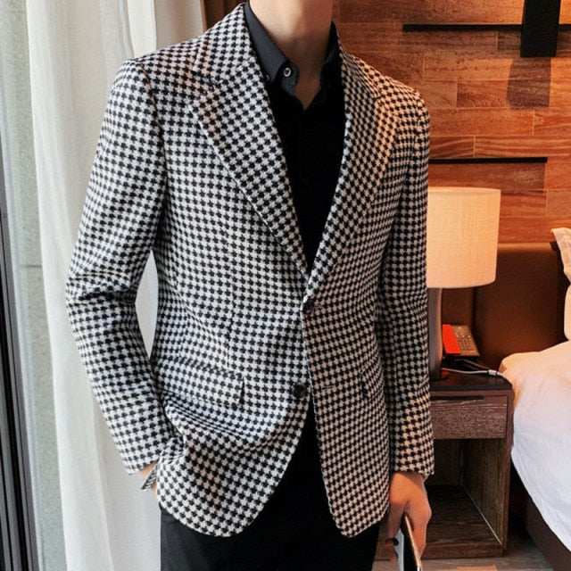 Bird-Lattice Polyester Men Blazer