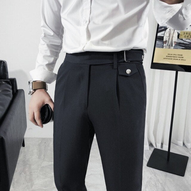 Korean Slim Fit Cotton Solid Color Formal Pants