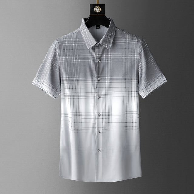 Gradient Plaid Pattern Polyester Shirt